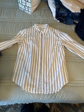 Nine West White Button-Down Shirt with Navy Stripes